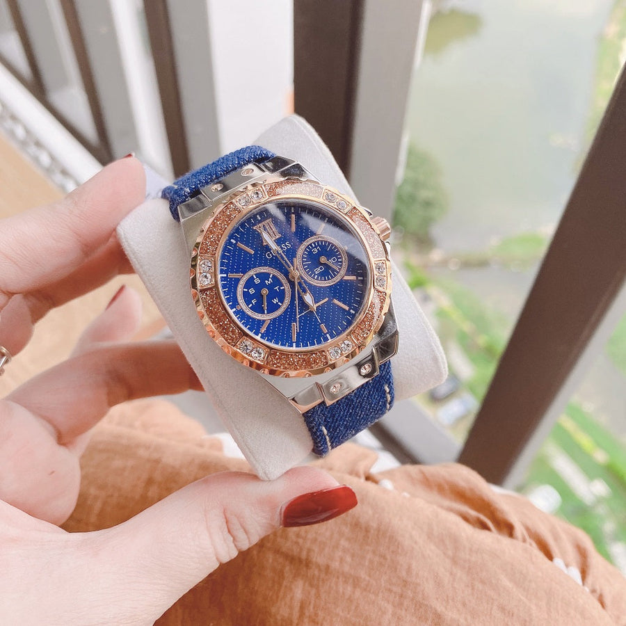 Guess Limelight Quartz Analog Blue Dial Blue Denim Strap Watch For Women - W0775l10