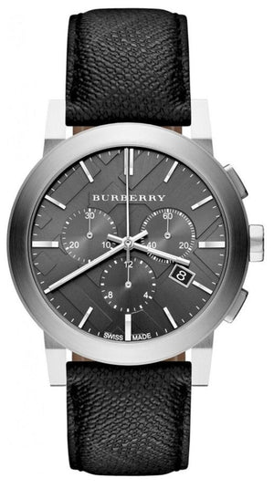 Burberry The City Grey Dial Black Leather Strap Watch for Men - BU9359