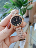 Marc Jacobs Roxy Black Dial Rose Gold Stainless Steel Strap Watch for Women - MJ3569