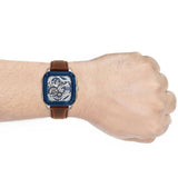 Fossil Inscription Automatic Skeleton Blue Dial Brown Leather Strap Watch for Men - BQ2571