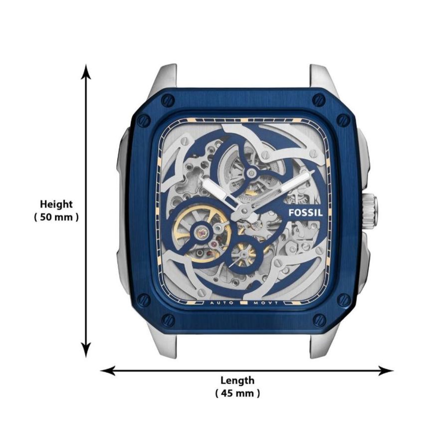 Fossil Inscription Automatic Skeleton Blue Dial Brown Leather Strap Watch for Men - BQ2571