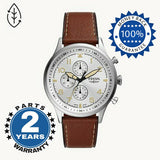 Fossil Retro Pilot Chronograph Silver Dial Brown Leather Strap Watch for Men - FS5809