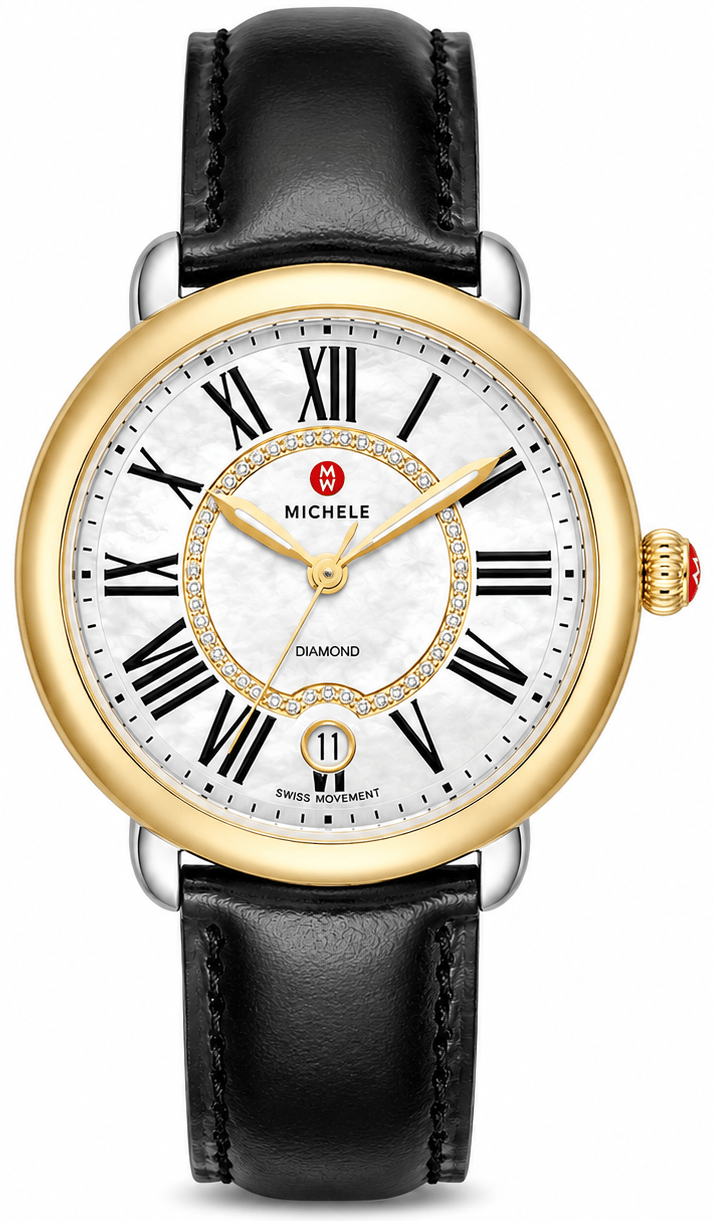 Michele Serein Mother of Pearl Dial Black Leather Strap Watch for Women - MWW21B000019