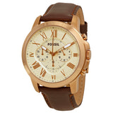 Fossil Grant Chronograph White Dial Brown Leather Strap Watch for Men - FS4991