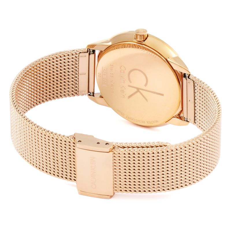 Calvin Klein Minimal White Dial Rose Gold Mesh Bracelet Watch for Women - K3M22626