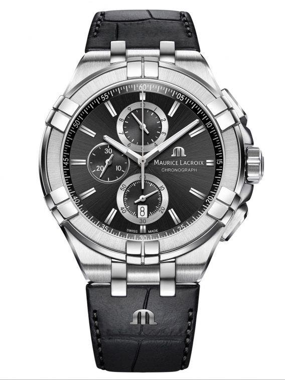 Maurice Lacroix Aikon Chronograph Black Dial Black Leather Strap Watch for Men - AI1018-SS001-330-1