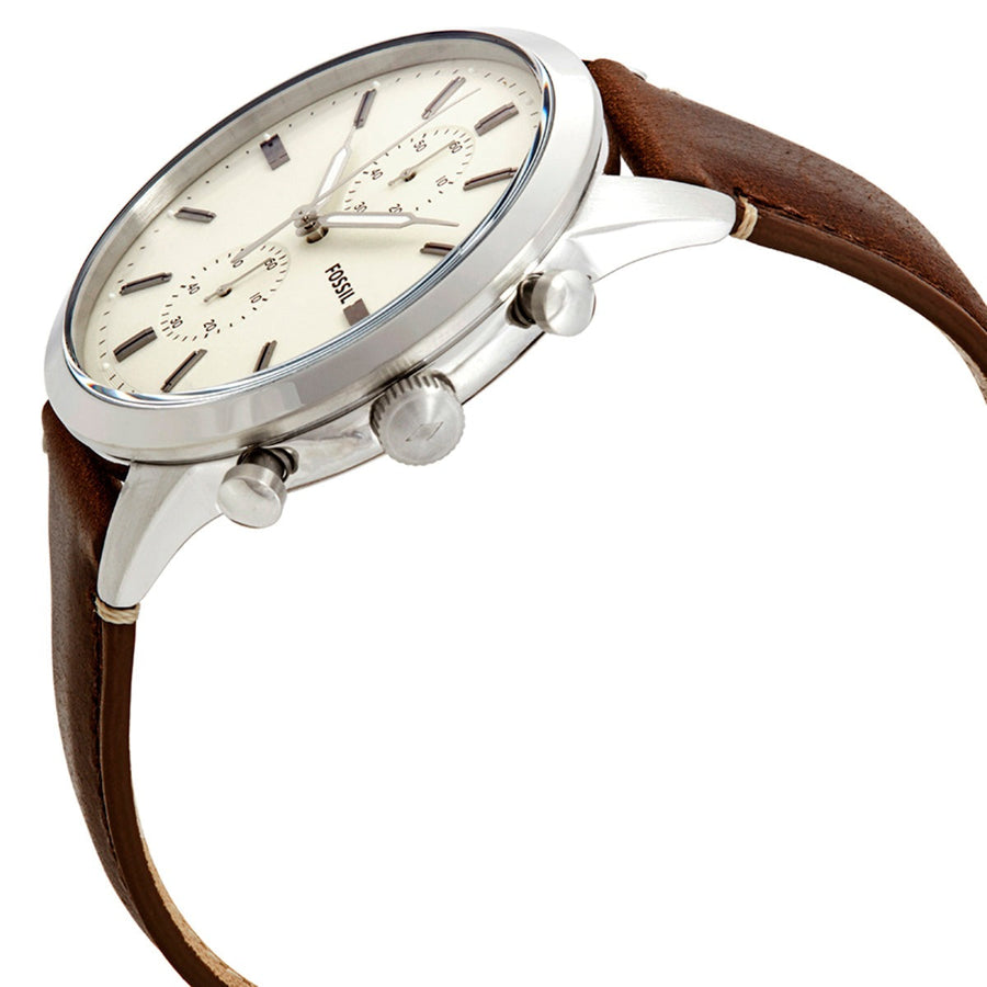 Fossil Townsman Chronograph White Dial Brown Leather Strap Watch for Men - FS5350