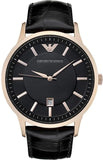 Emporio Armani Renato Quartz Black Dial Black Leather Strap Watch For Men - AR2425