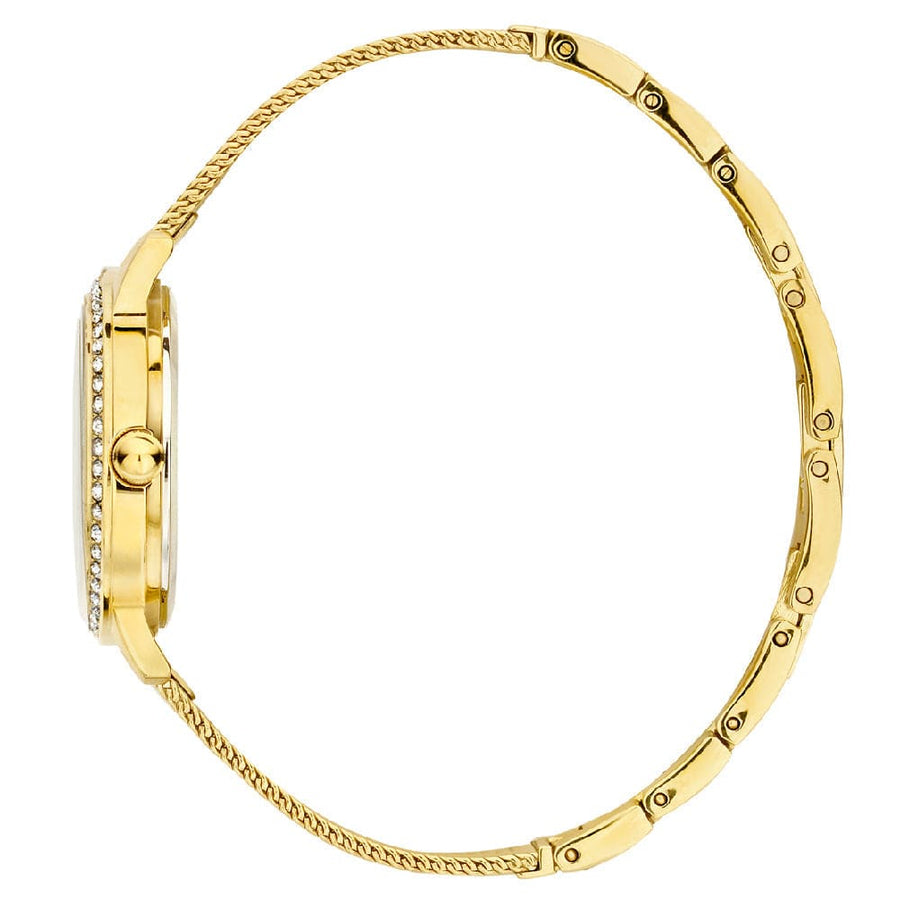 Guess Chelsea Crystals Mother of Pearl White Dial Gold Mesh Bracelet Watch For Women - W0647L7