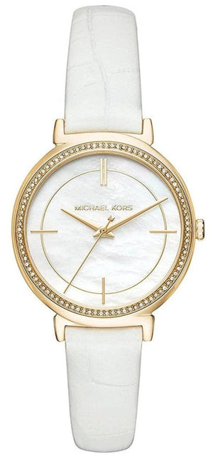 Michael Kors Cinthia Mother of Pearl Dial White Leather Strap Watch for Women - MK2662