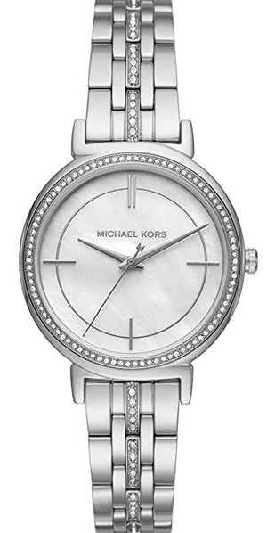 Michael Kors Cinthia White Mother of Pearl Dial Silver Steel Strap Watch for Women for Women - MK3641