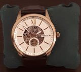 Fossil Flynn Mechanical Skeleton Beige Dial Brown Leather Strap Watch for Men - BQ2215