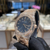 Audemars Piguet Royal Oak Quartz Diamonds Blue Dial Rose Gold Steel Strap Watch for Women - 67651OR.ZZ.1261OR.02