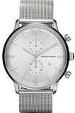 Emporio Armani Classic Chronograph Quartz Silver Dial Silver Mesh Bracelet Watch For Men - AR0390