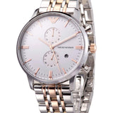 Emporio Armani Chronograph White Dial Two Tone Steel Strap Watch For Men - AR0399