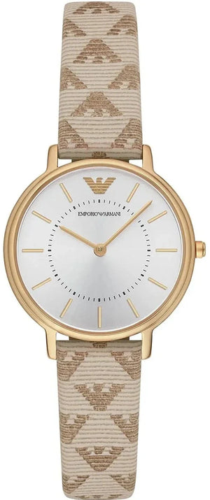 Emporio Armani Classic Kappa White Dial Brown Leather Strap Watch For Women - AR11009