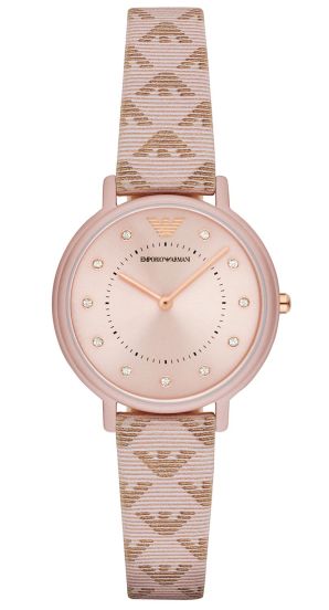 Emporio Armani Kappa Quartz Rose Gold Dial Pink Leather Strap Watch For Women - AR11010