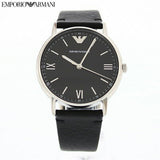 Emporio Armani Kappa Analog Quartz Black Dial Black Leather Strap Watch For Men - AR11013