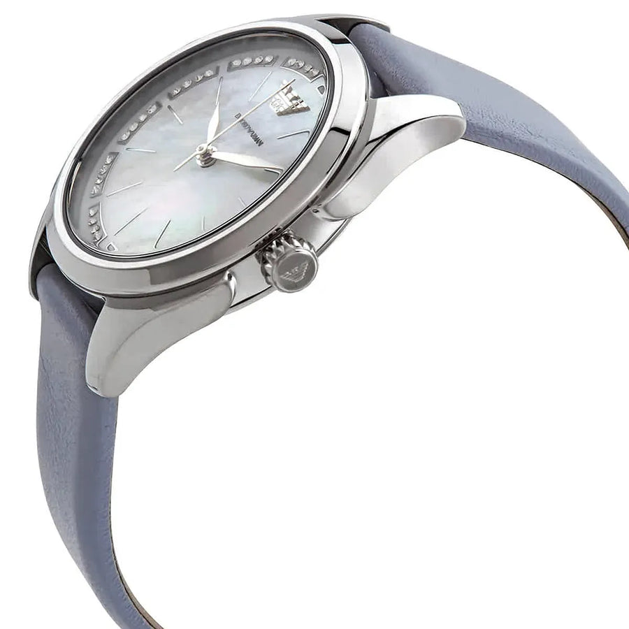 Emporio Armani Valeria Mother of Pearl Dial Blue Leather Strap Watch for Women - AR11032