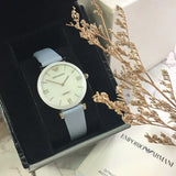 Emporio Armani Gianni T-Bar Mother Of Pearl White Dial Grey Leather Strap Watch For Women - AR11039