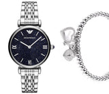 Emporio Armani Gianni T Bar Dark Blue Dial Silver Stainless Steel Watch For Women - AR11091