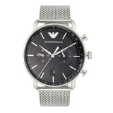 Emporio Armani Chronograph Black Dial Silver Mesh Bracelet Watch For Men - AR11104