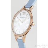 Emporio Armani Aurora Quartz Mother of Pearl White Dial Blue Leather Strap Watch For Women - AR11109