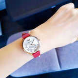 Emporio Armani Kappa Classic Quartz Silver Dial Red Leather Strap Watch For Women - AR11114