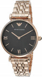 Emporio Armani Gianni T-Bar Black Dial Rose Gold Strap Watch For Women - AR11145