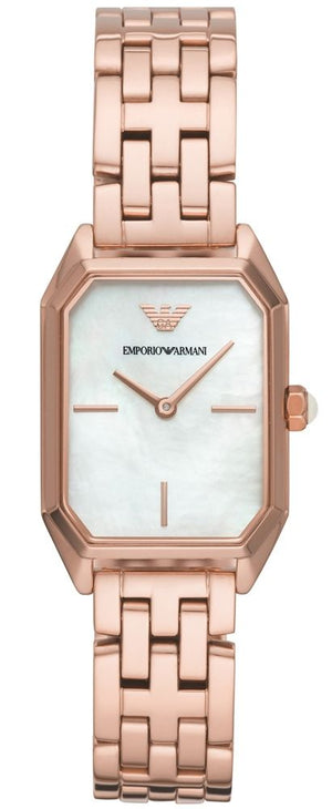 Emporio Armani Giola White Mother of Pearl Dial Rose Gold Steel Strap Watch For Women - AR11147