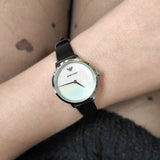 Emporio Armani Modern White Dial Black Leather Strap Watch For Women - AR11159