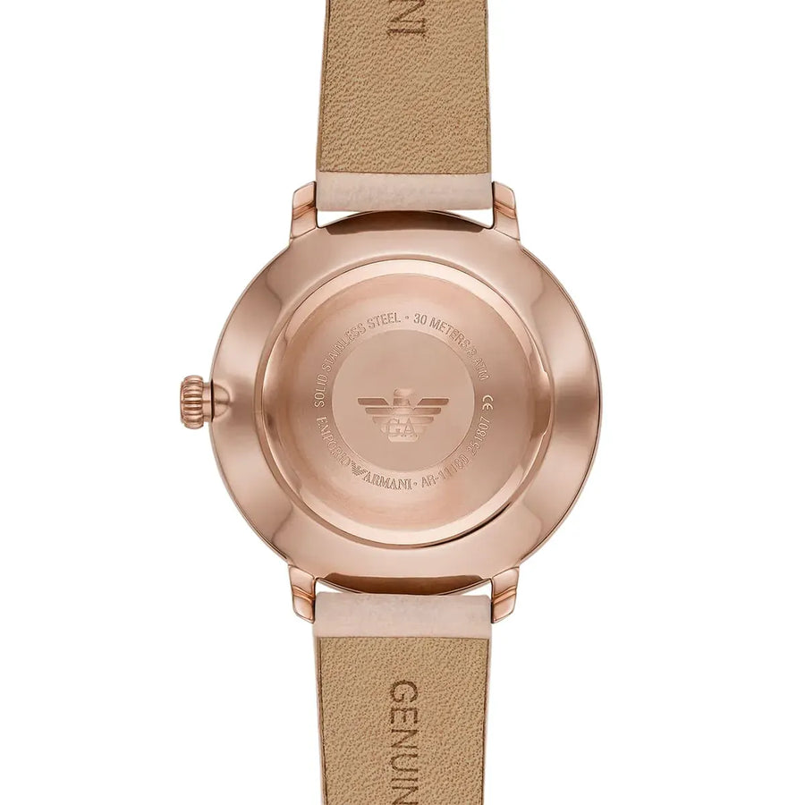 Emporio Armani Modern Silver Dial Pink Leather Strap Watch for Women - AR11160