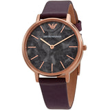 Emporio Armani Quartz Grey Dial Brown Leather Strap Watch For Women - AR11172