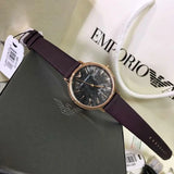 Emporio Armani Quartz Grey Dial Brown Leather Strap Watch For Women - AR11172