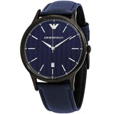 Emporio Armani Renato Quartz Blue Dial Blue Leather Strap Watch For Men - AR11190