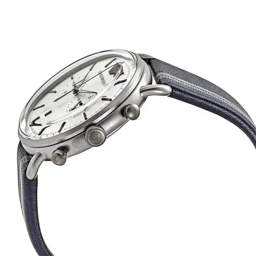 Emporio Armani Aviator Silver Dial Two Tone Leather Strap Watch for Men - AR11202