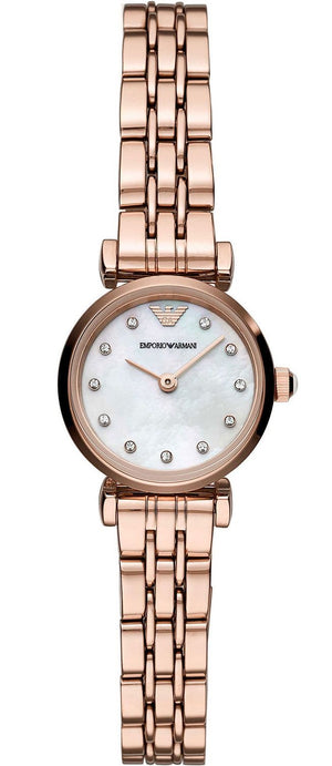 Emporio Armani Gianni T-Bar Mother of Pearl Dial Rose Gold Steel Strap Watch For Women - AR11203