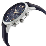 Emporio Armani Renato Chronograph Blue Dial Black Leather Strap Watch For Men - AR11216