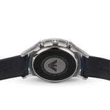 Emporio Armani Renato Chronograph Blue Dial Black Leather Strap Watch For Men - AR11216