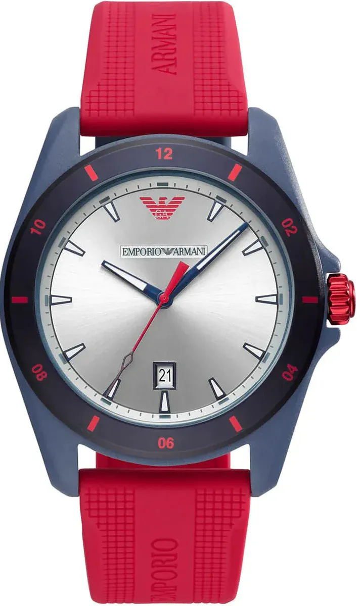 Emporio Armani Sigma Silver Dial Red Silicone Strap Watch for Men - AR11219