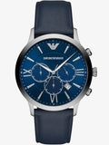 Emporio Armani Giovanni T Bar Chronograph Quartz Blue Dial Blue Leather Strap Watch For Men - AR11226