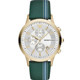 Emporio Armani Renato Chronograph Silver Dial Green Leather Strap Watch For Men - AR11233