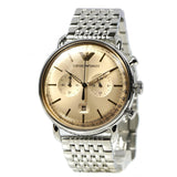 Emporio Armani Aviator Chronograph Beige Dial Silver Steel Strap Watch For Men - AR11239