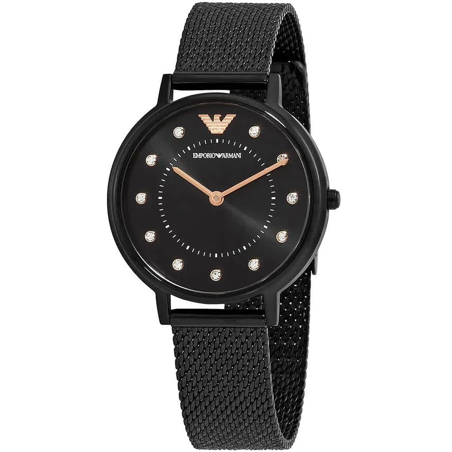 Emporio Armani Kappa Black Dial Black Mesh Strap Watch for Women - AR11252
