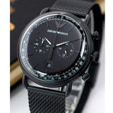 Emporio Armani Aviator Chronograph Black Dial Black Mesh Bracelet Watch For Men - AR11264