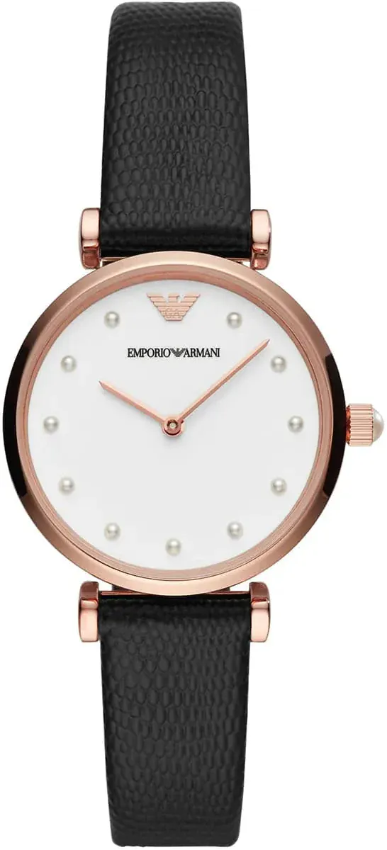 Emporio Armani Gianni T-Bar White Dial Black Leather Strap Watch for Women - AR11270