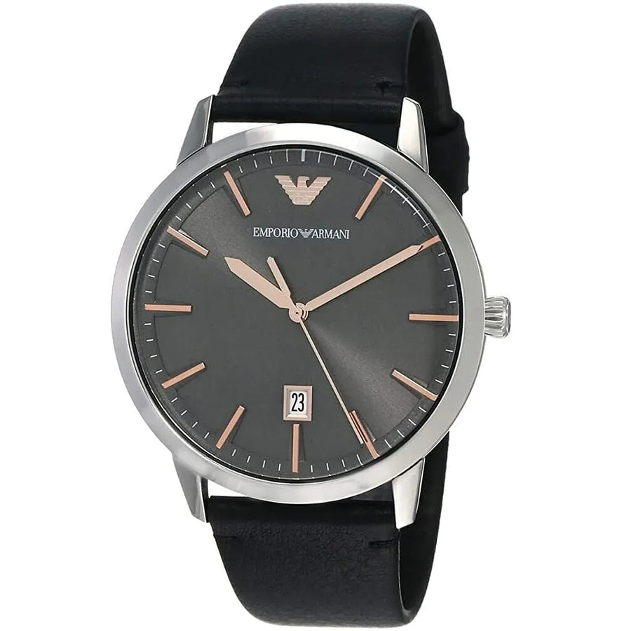 Emporio Armani Ruggero Grey Dial Black Leather Strap Watch for Men  - AR11277