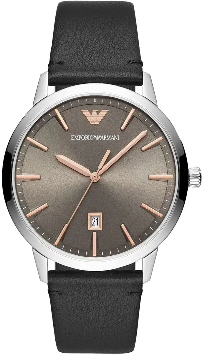 Emporio Armani Ruggero Grey Dial Black Leather Strap Watch for Men  - AR11277