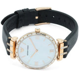 Emporio Armani Gianni T-Bar Mother of Pearl Dial Black Leather Strap Watch For Women - AR11295