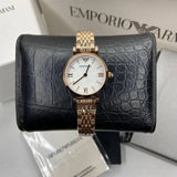 Emporio Armani Gianni T-Bar Mother of Pearl Dial Rose Gold Steel Strap Watch For Women - AR11316